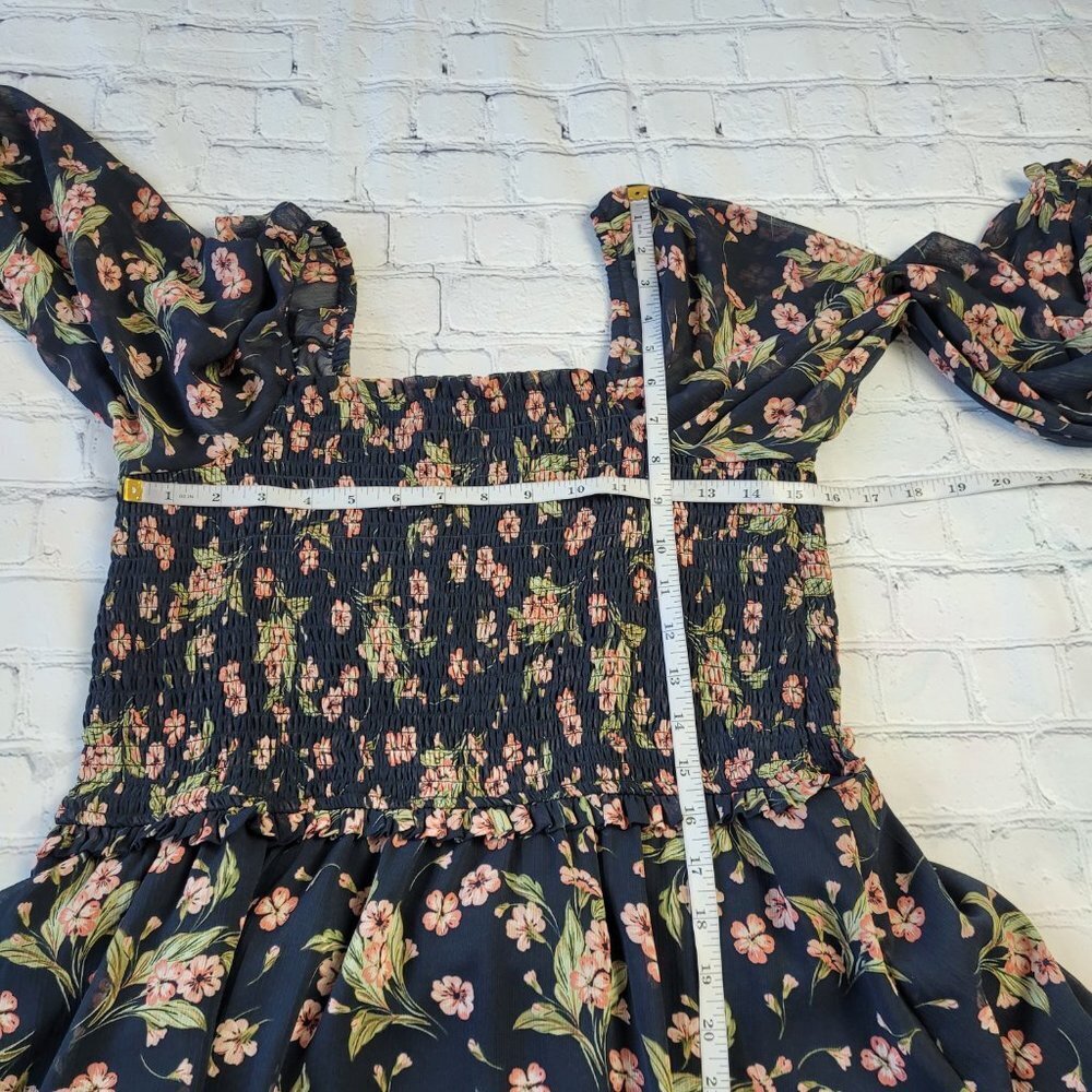 ✅ NWT 1.State black floral maxi dress smoked waist square neck size L - Picture 2 of 13